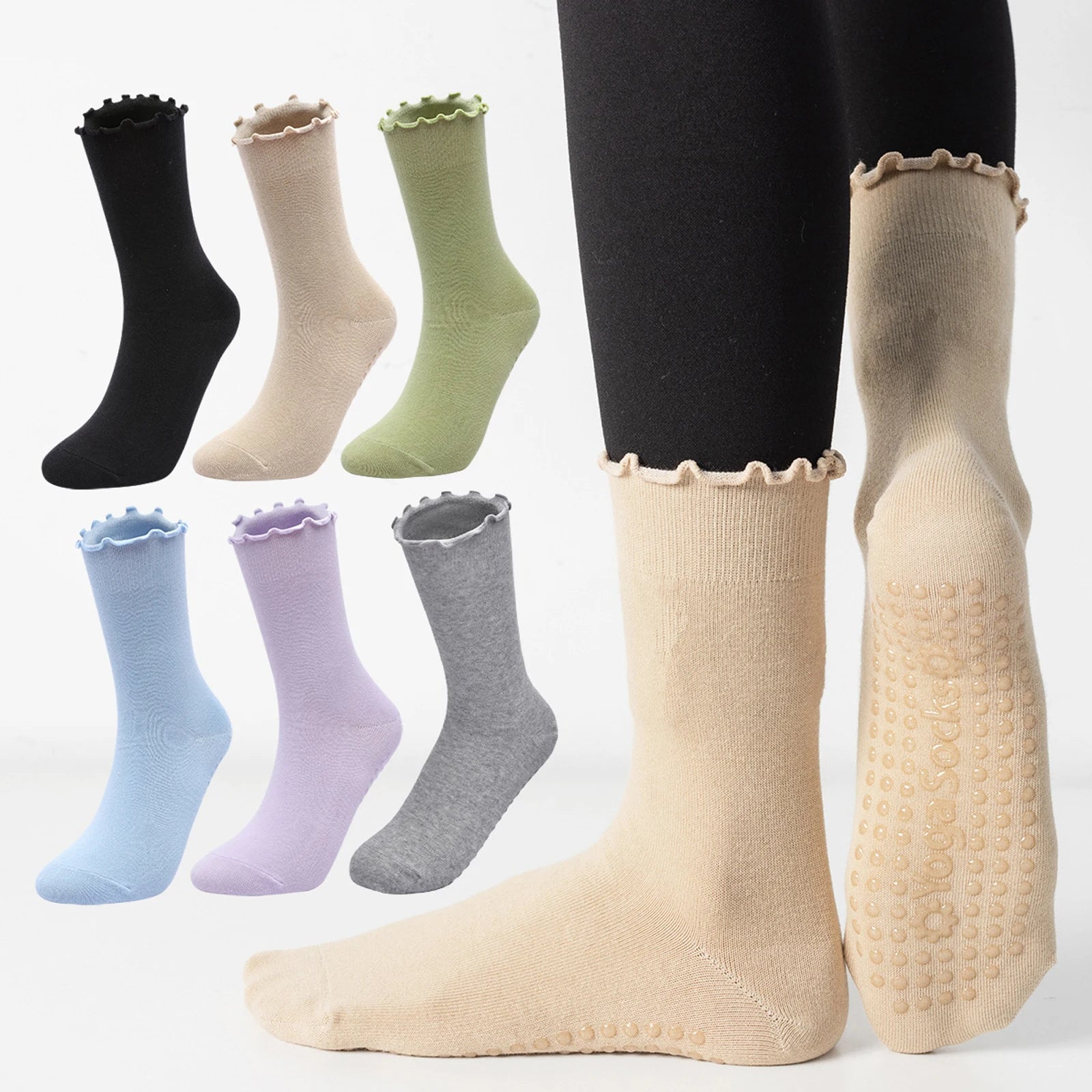 Ladies' Fitness Cotton Breathable Non- Pilates Yoga Socks Damping Dance Ballet Grip Socks Solid Color Casual Knee-high Socks Qme