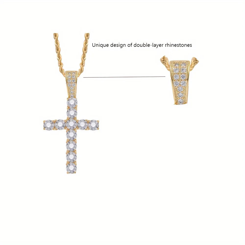 5pcs men's rhinestone watch set, fashionable cross necklace ring bracelet set, father plot gift Qme