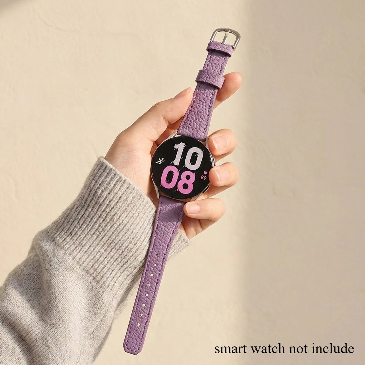 20mm Leather Band for Samsung Galaxy Watch 8 40mm Lychee Pattern Correa for Galaxy Watch 7 6 5 4 40mm 44mm Strap Qme Purple 20MM