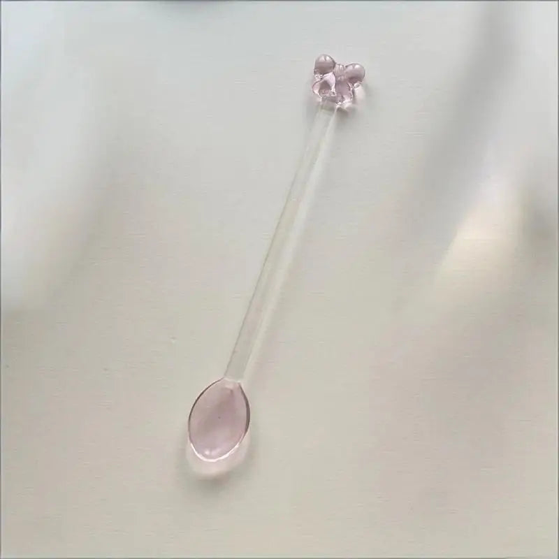 Pink Bow Glass Coffee Spoon, Long-handled Dessert/milk Tea Stirring Spoon, Heat-resistant Teaspoon, Household Kitchen Tool. Qme A