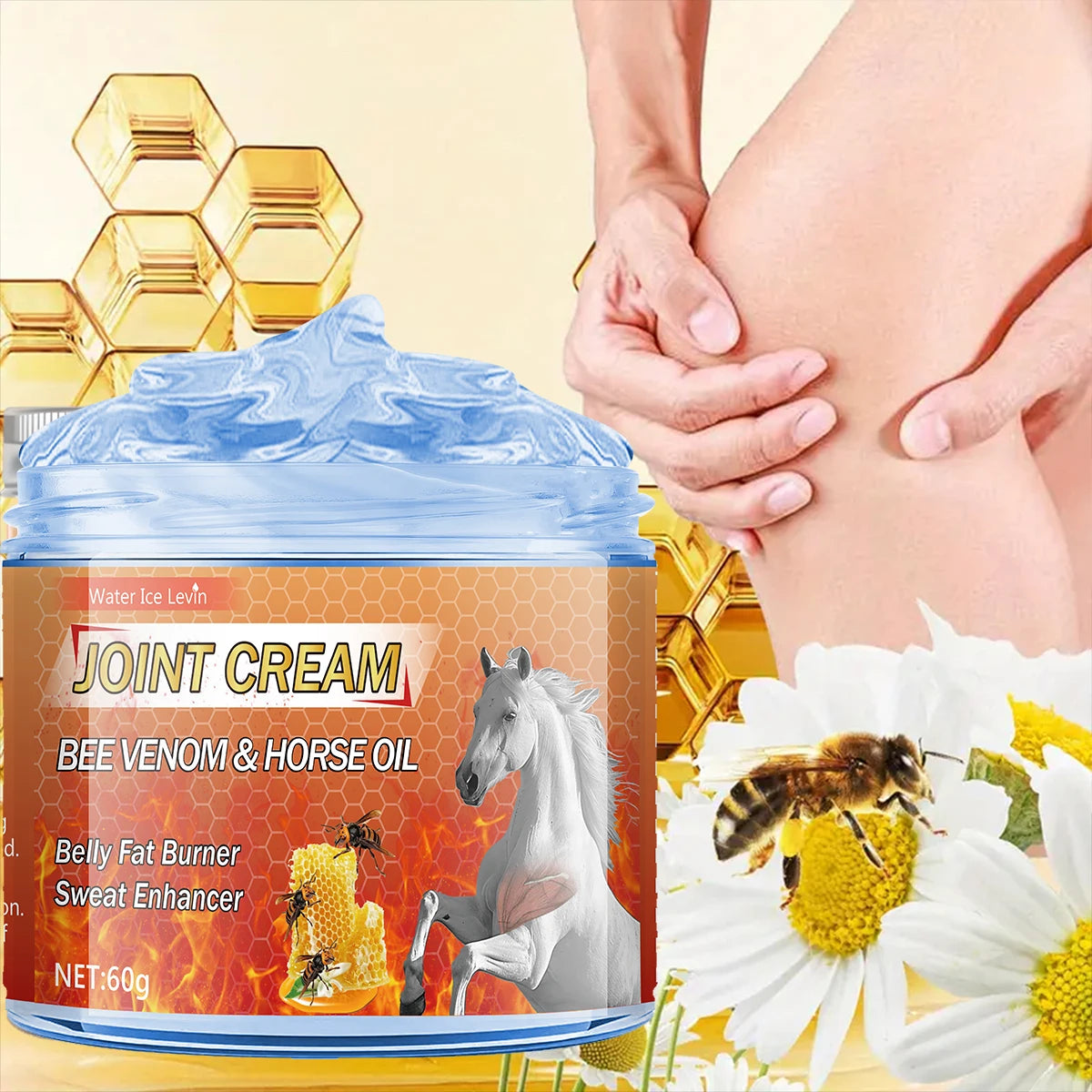 Bee Venom & Horse Oil Joint Cream - Moisturizing Formula with Ginger, Chamomile, and Arnica Extracts, Suitable for Knees, Back, Shoulders, and Neck Muscles - 60g Qme
