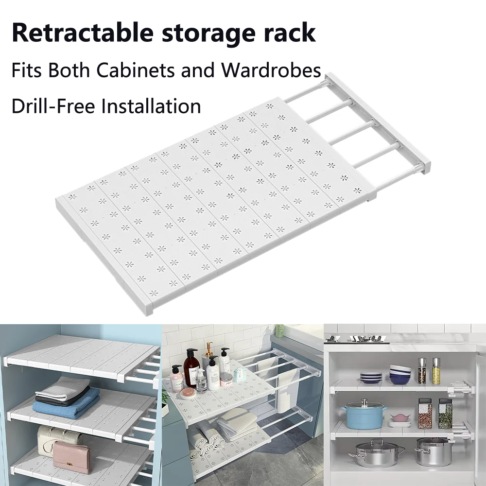 No-Drill Expandable Shelf Dividers Adjustable Wardrobe Cabinet Organizers Kitchen/Bathroom Storage Rack Dorm Space-Saving Qme