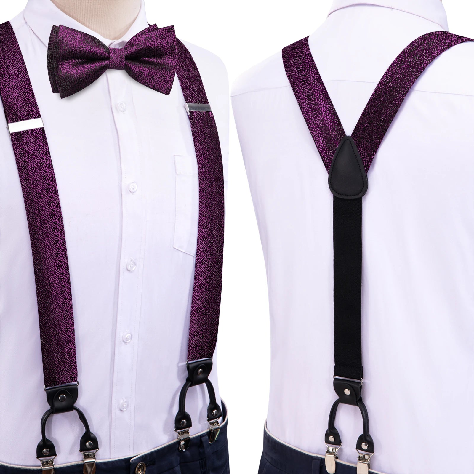 Hi-tie Silk Mens Braces Bowtie Hanky Cufflinks Y Back Clip Adjustable