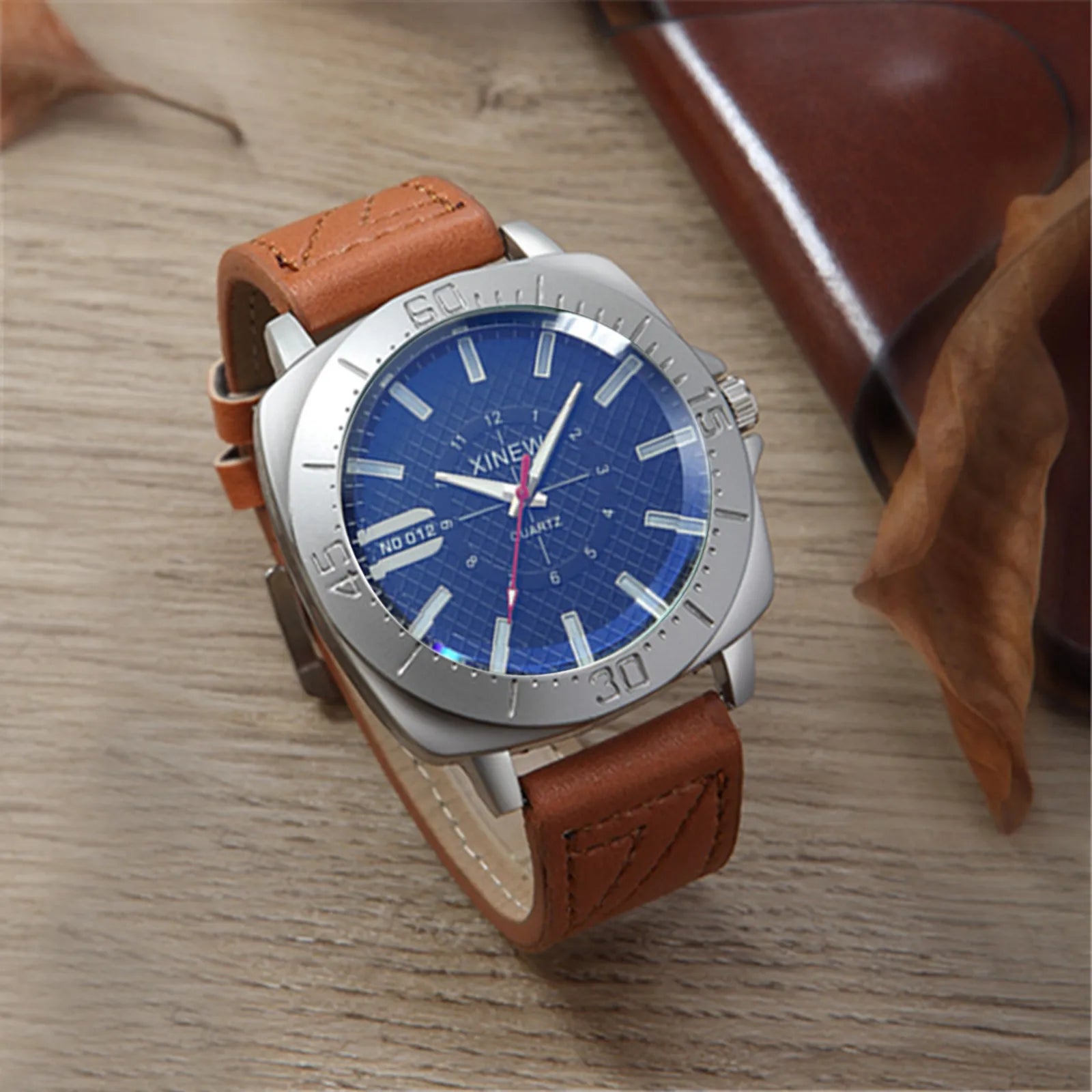Male Hig-end Fashion Simple Business Leather Band Strap Glass Minimalist Round Dial Versatile Daily Outgoing Quartz Wrist Watch Qme G