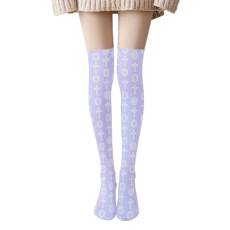 Fun Cartoon Women's Stockings Candy Strawberry Sexy Cute Tall-legged Qme style1 One Size