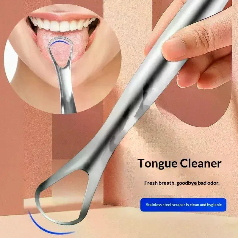 Stainless Steel Tongue Scraper Reusable Metal Cleaner Oral Hygiene Qme