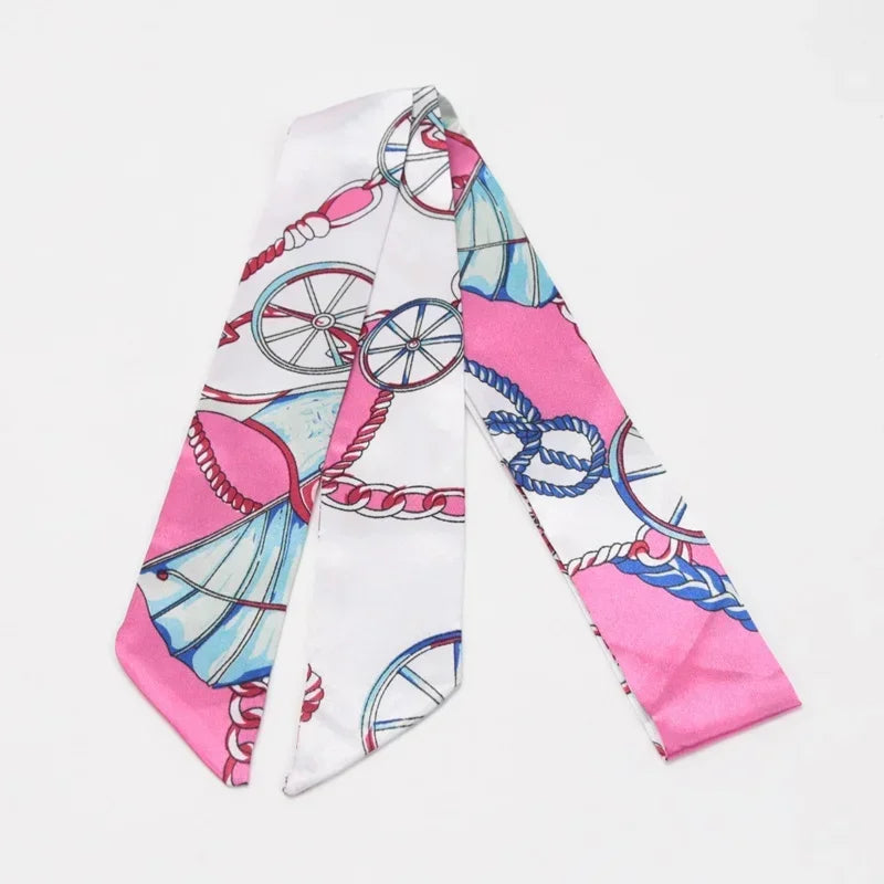 Skinny Scarf Hair Small Women Simple Handle Ribbon Fashion Printing Qme A-18