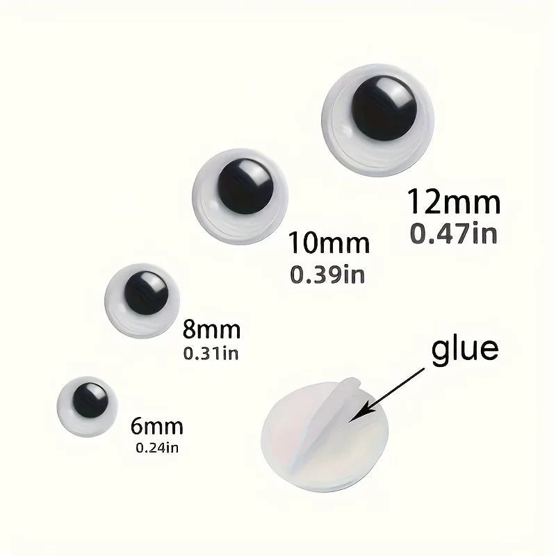 20pcs DIY Movable Eyes Simulation Animal Eyeball Black White Color Self-Adhesive Doll Eye Kindergarten Children Craft Supplies Qme