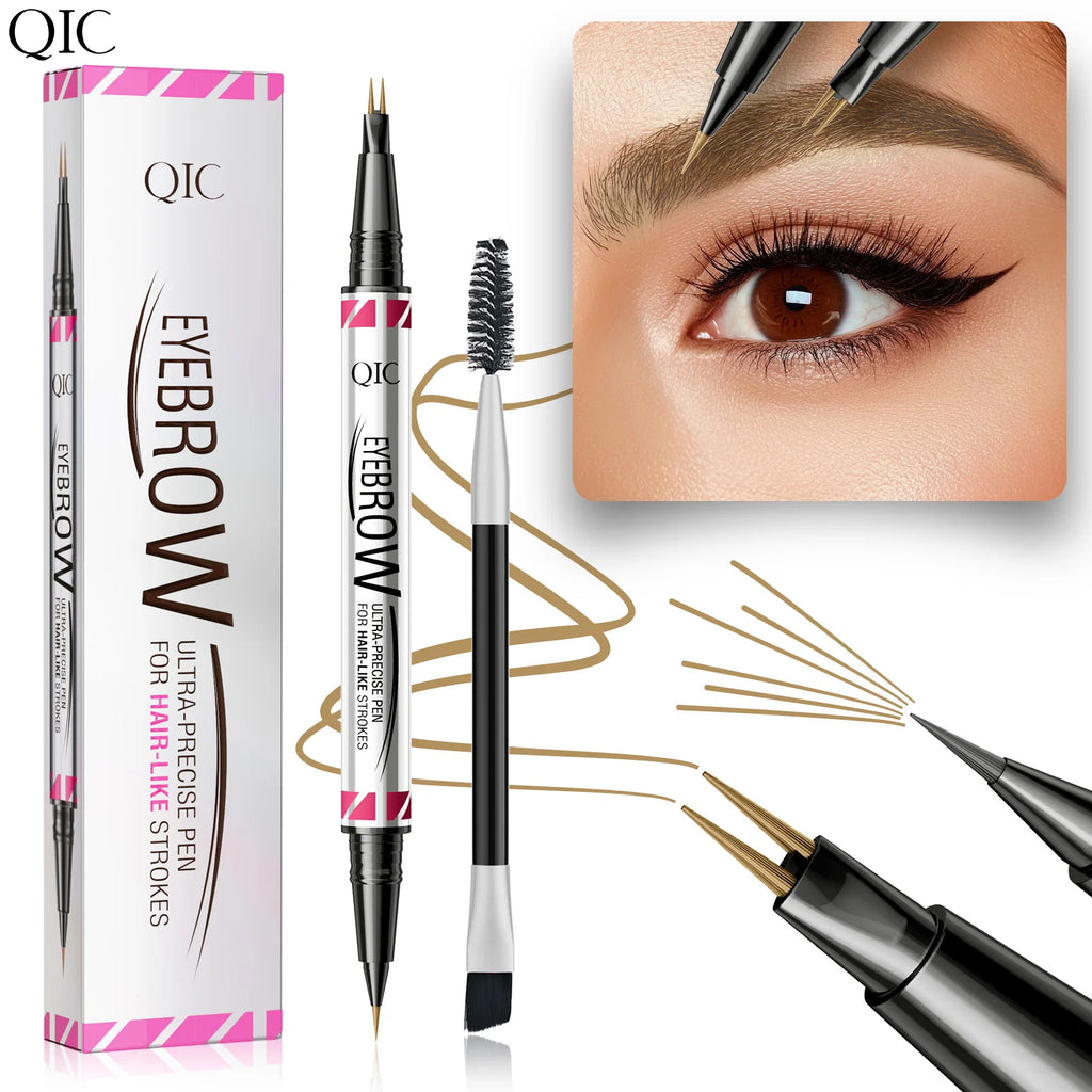 Waterproof Eyebrow Pencil with Micro Blade Tip & Brush Ended Liquid Brow Marker, Quick-Dry Non-Smudge Formula, Sweatproof Qme