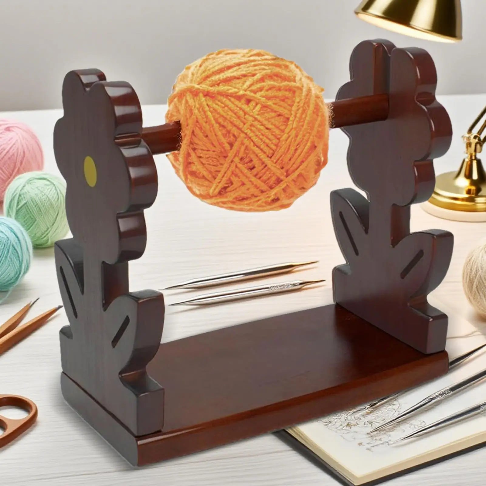 Crochet Yarn Holder Wooden Dispenser Crocheting Spindle Rack Stand Qme
