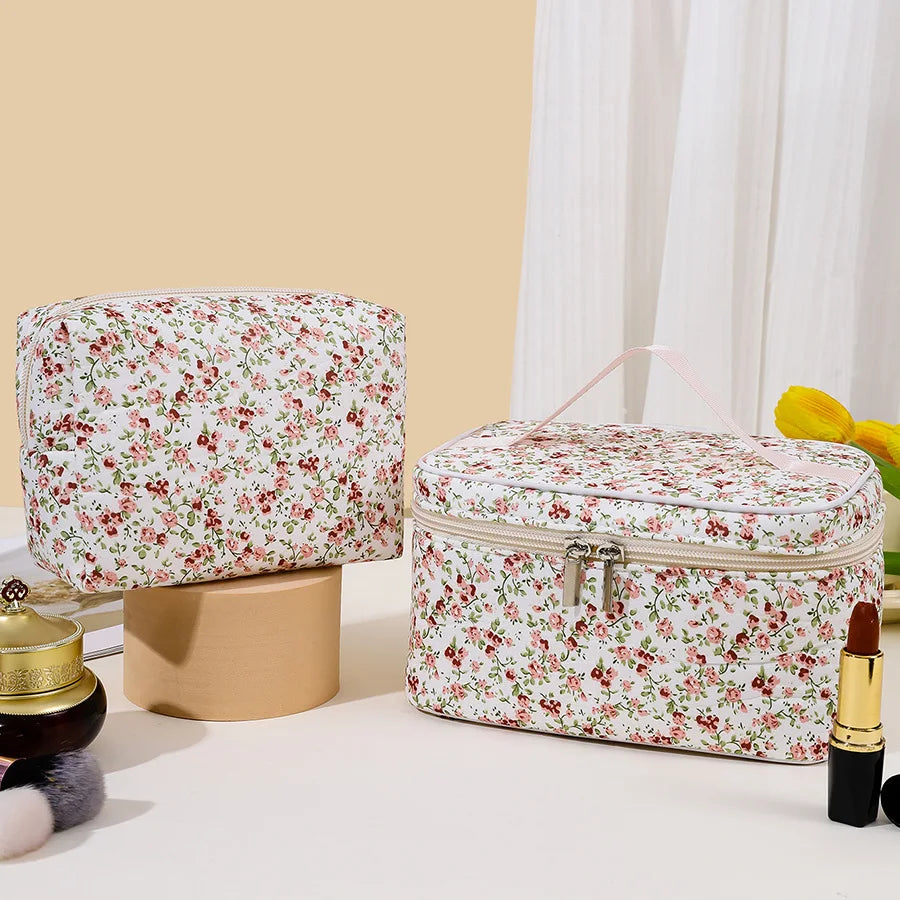 1PC Floral Makeup Bag Portable Simple Square Makeup Storage Bag Travel Toiletry Bag Qme