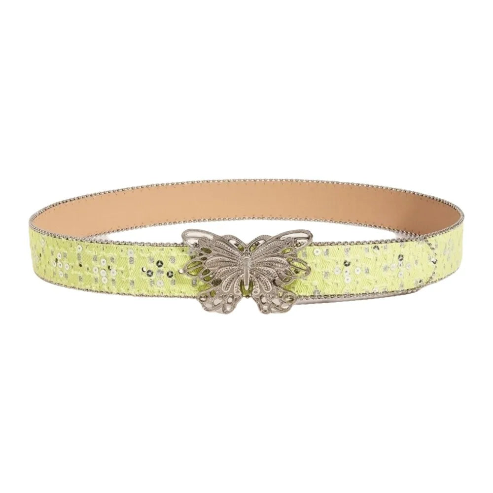 Fashion Sequins Butterfly Belt Y2K Hip Hop Wide Belt Punk Korean Style Denim Waistbands Daily Qme Yellow