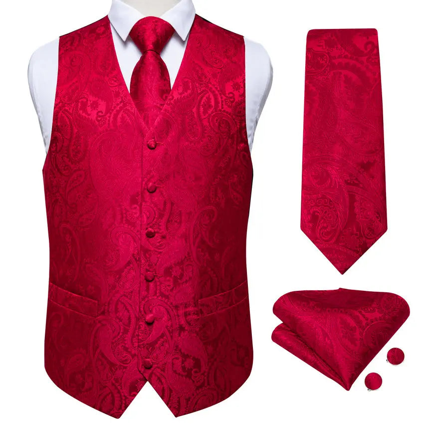 Men's Luxury Paisley Suit Vest & Tie Set – Formal Waistcoat with Necktie Pocket Square, Perfect for Weddings and Business Events Qme MJ-0102 XL