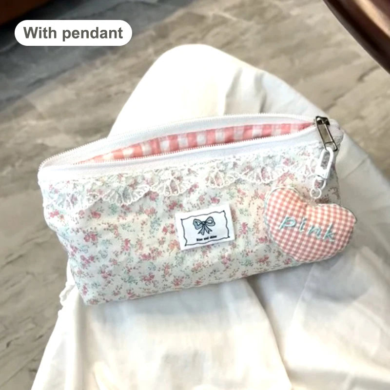 Sweet Lace Floral Design Pen Bag Large Capacity Multifunctional Qme A5