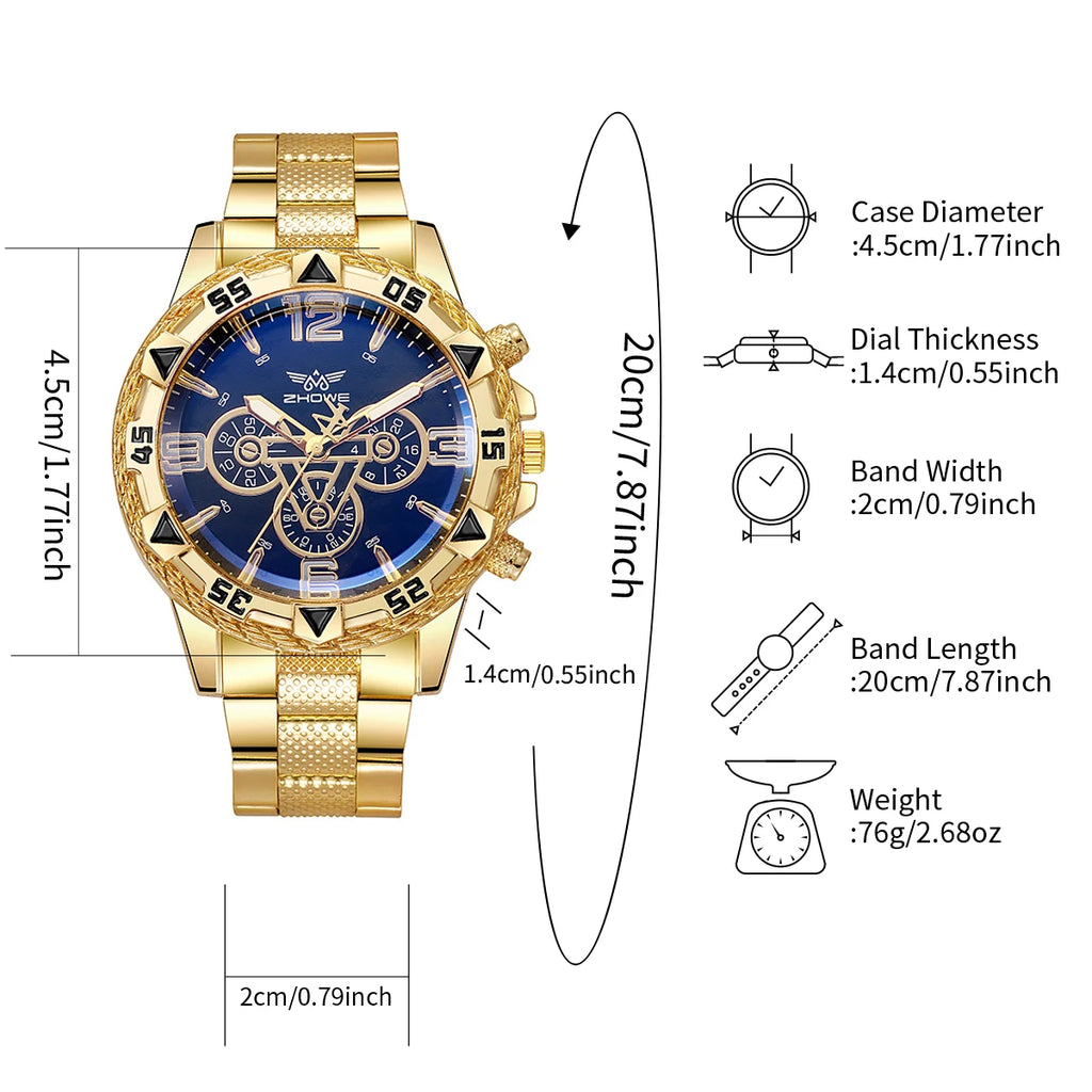 Men's Watch Blue Light Glass Quartz Watch Fashion Classic Watch Fake Three Eye Digital Alloy Watch Qme