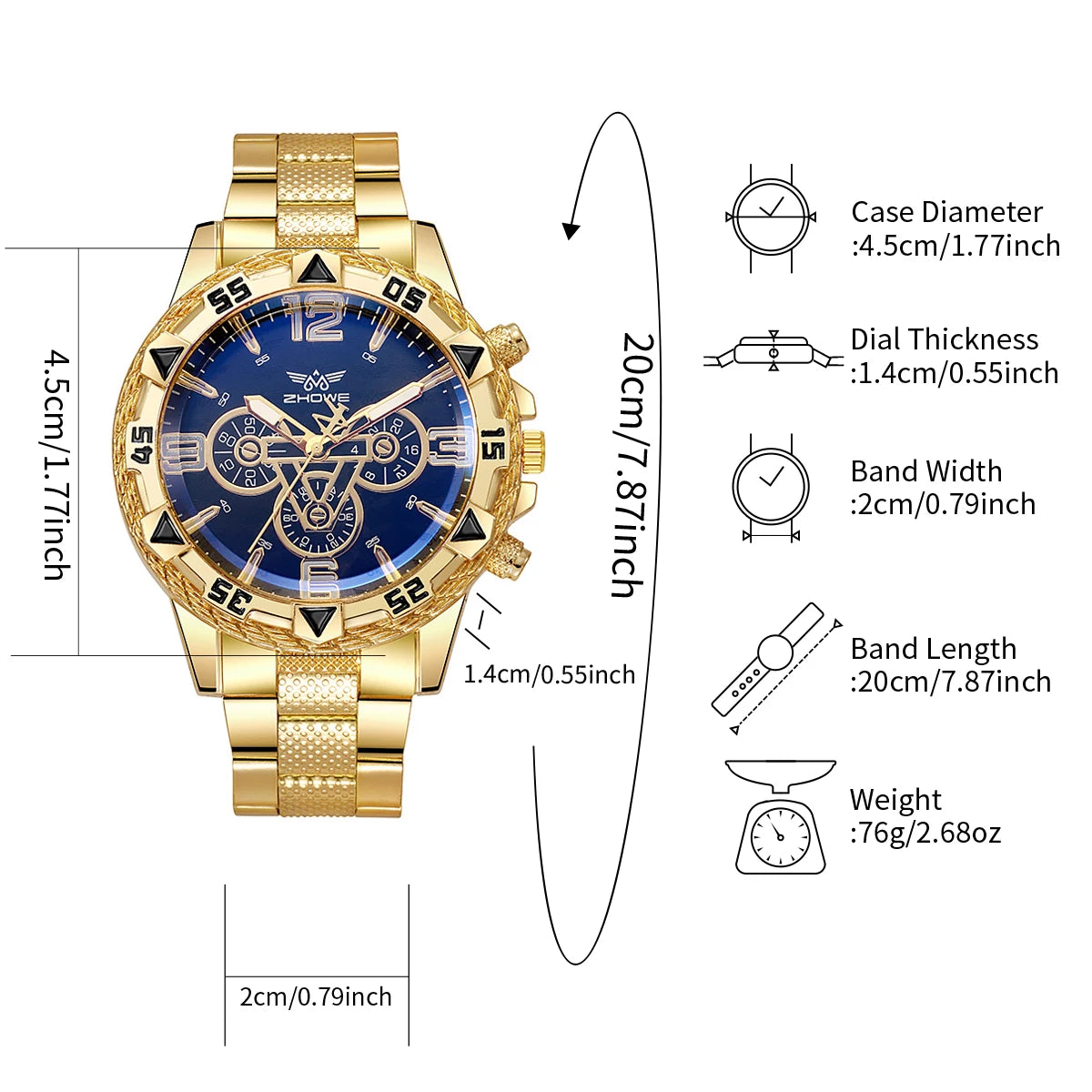 Men's Watch Blue Light Glass Quartz Watch Fashion Classic Watch Fake Three Eye Digital Alloy Watch Qme