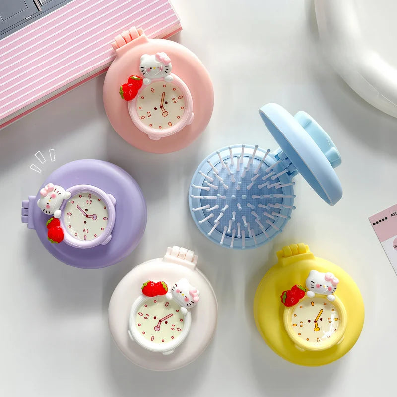 Hello Kitty Cartoon Alarm Clock Folding Air-cushion Comb Portable Qme