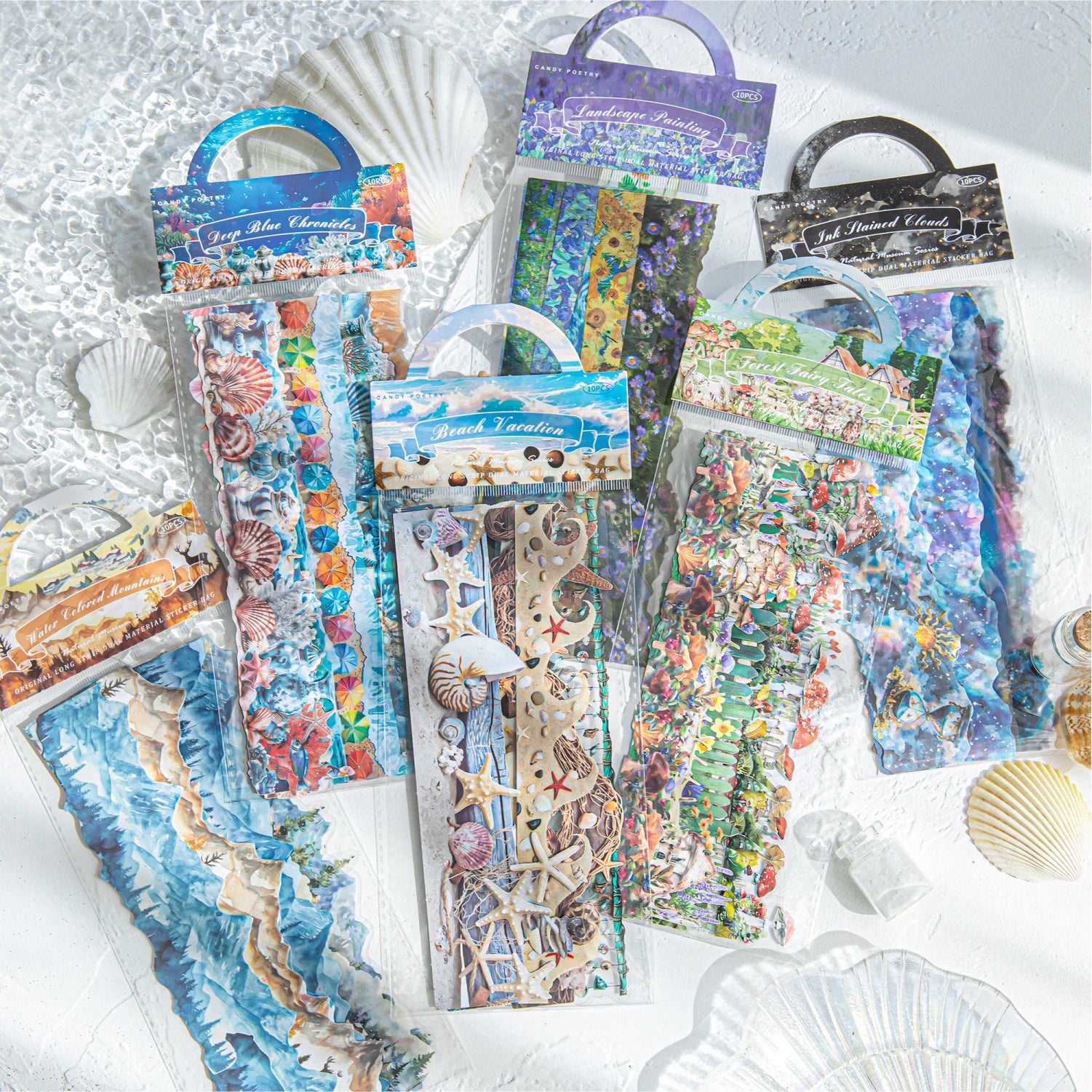 10 Sheets/Bag Natural Landscape Theme Dual Material Stickers for DIY Scrapbooking Journal Phone Case Laptop Decoration Qme