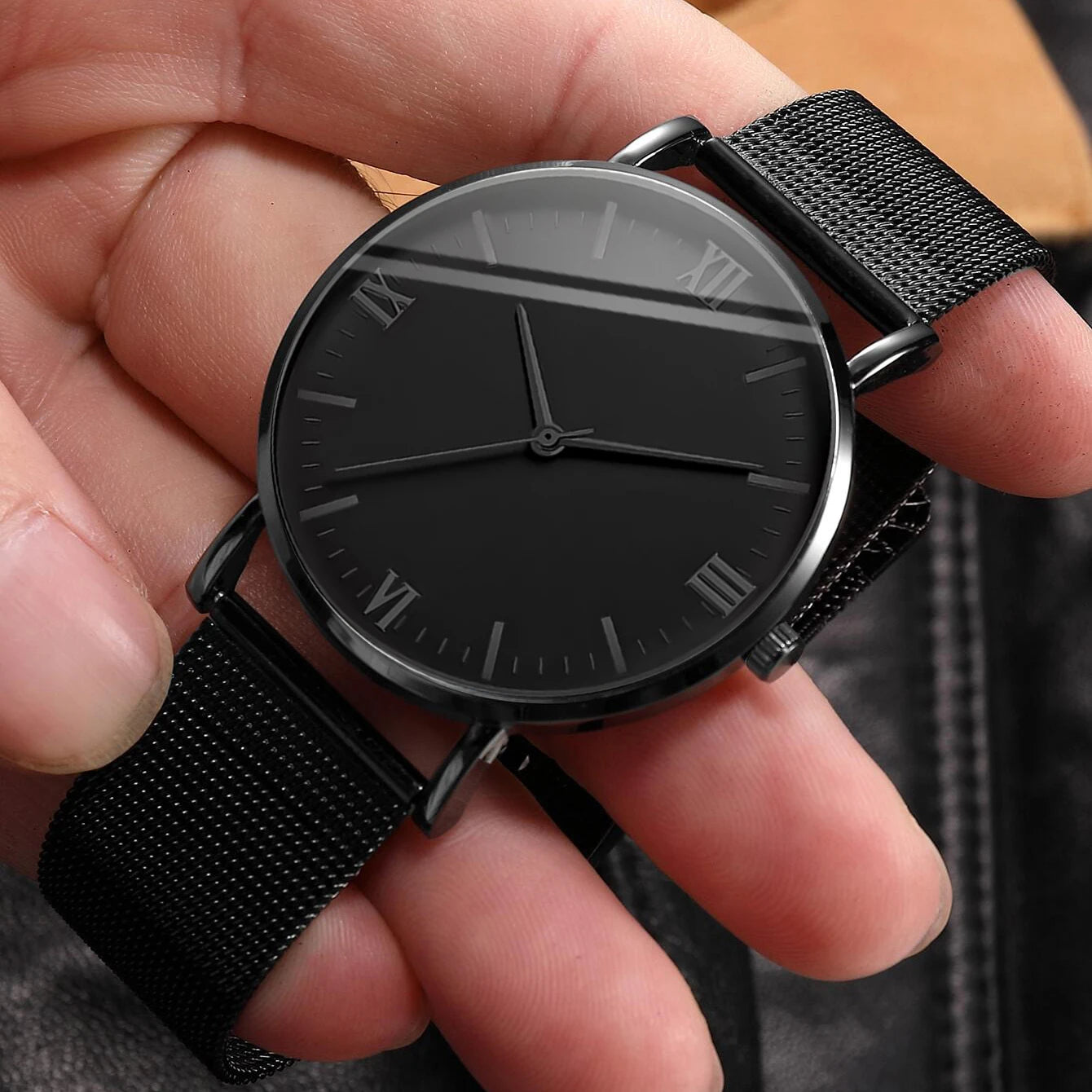 2 peças relógio masculino moda Roma relógios de quartzo pulseira de malha de aço conjunto de pulseira Qme