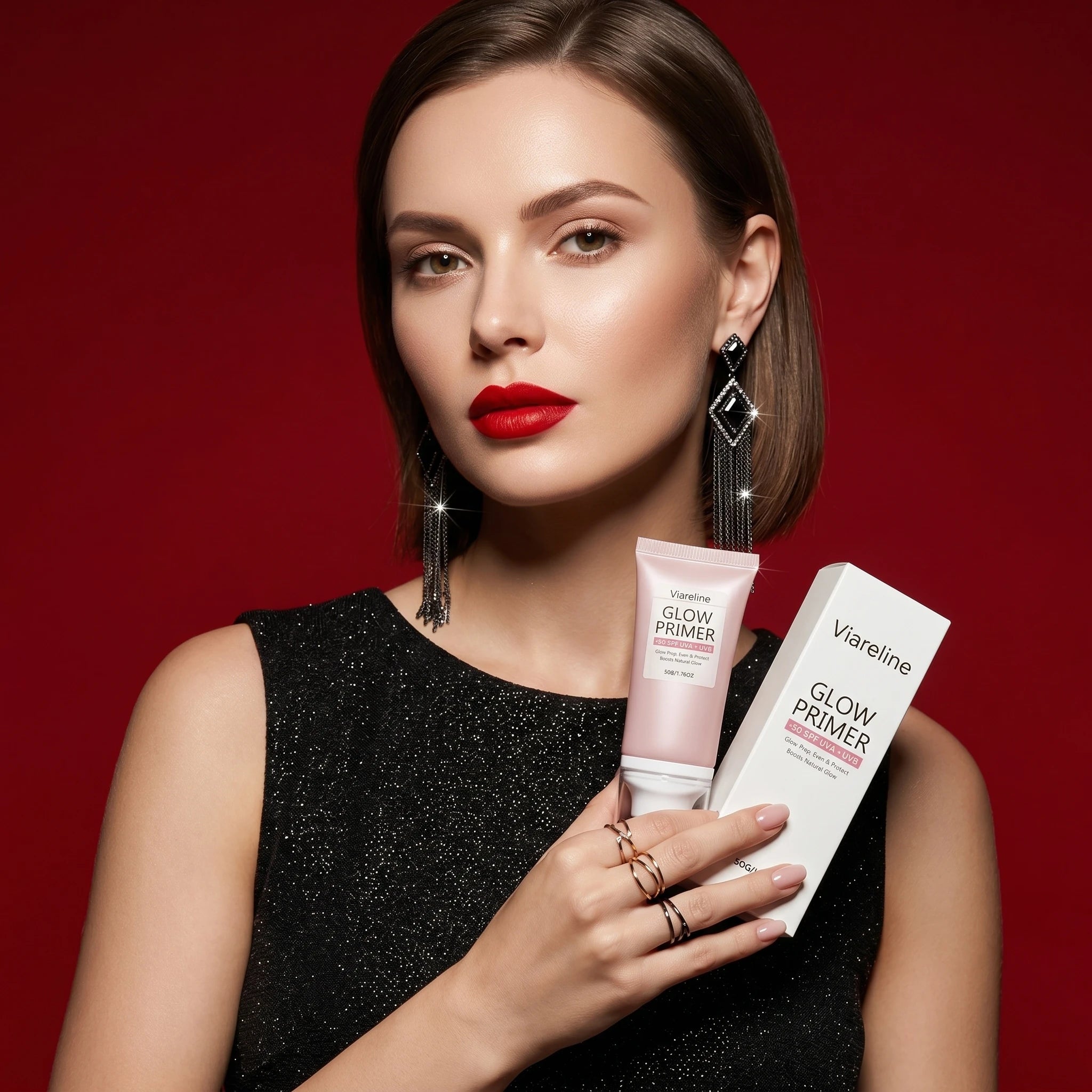 Viareline Glow Primer Makeup Base Spf 50 for Face Brightening Anti UV Protection Oil Control Nicotinamide Invisible Pore Primer Qme