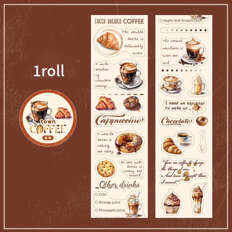 Vintage Coffee Themed PET Washi Tape, Aesthetic Decor for Junk Journals, Notebooks & DIY Art Crafts Qme A