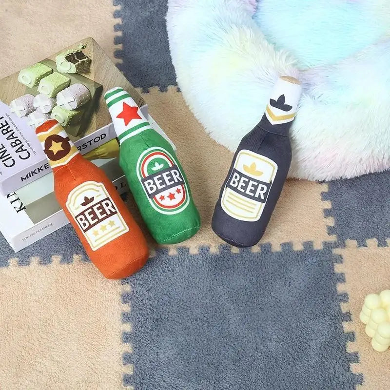 Chewable Interactive Sound Toys Realistic Beer Bottle Shaped Squeaky Qme