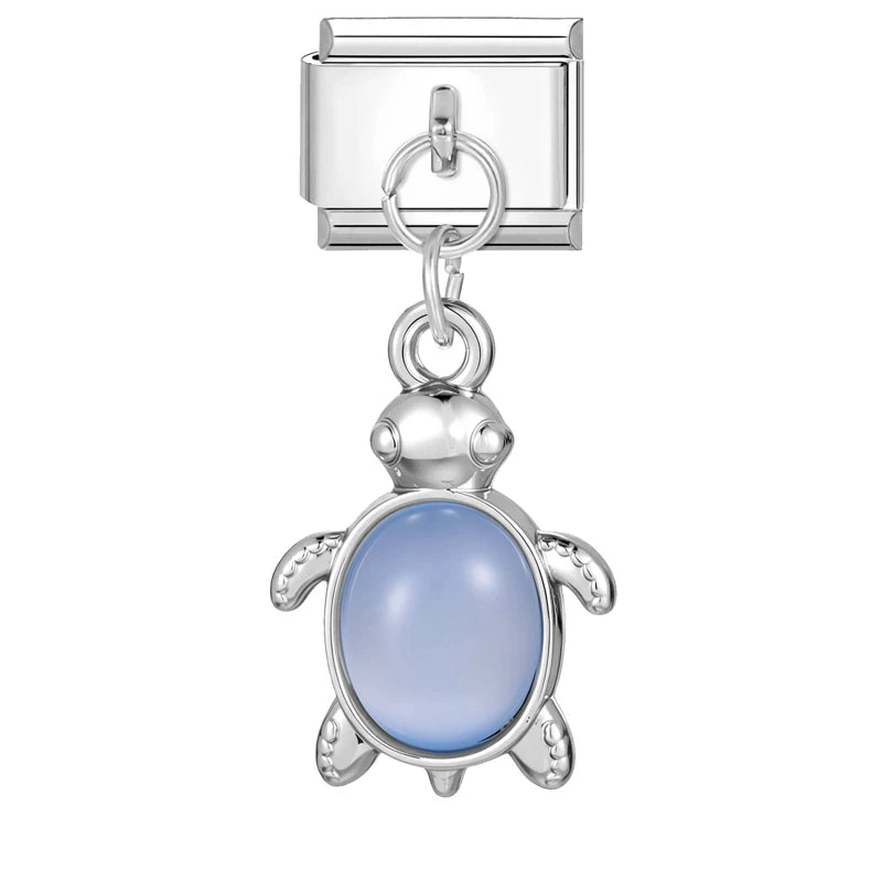 Colored Crystal Turtle Moon Heart Italian Charm Stainless Steel Link