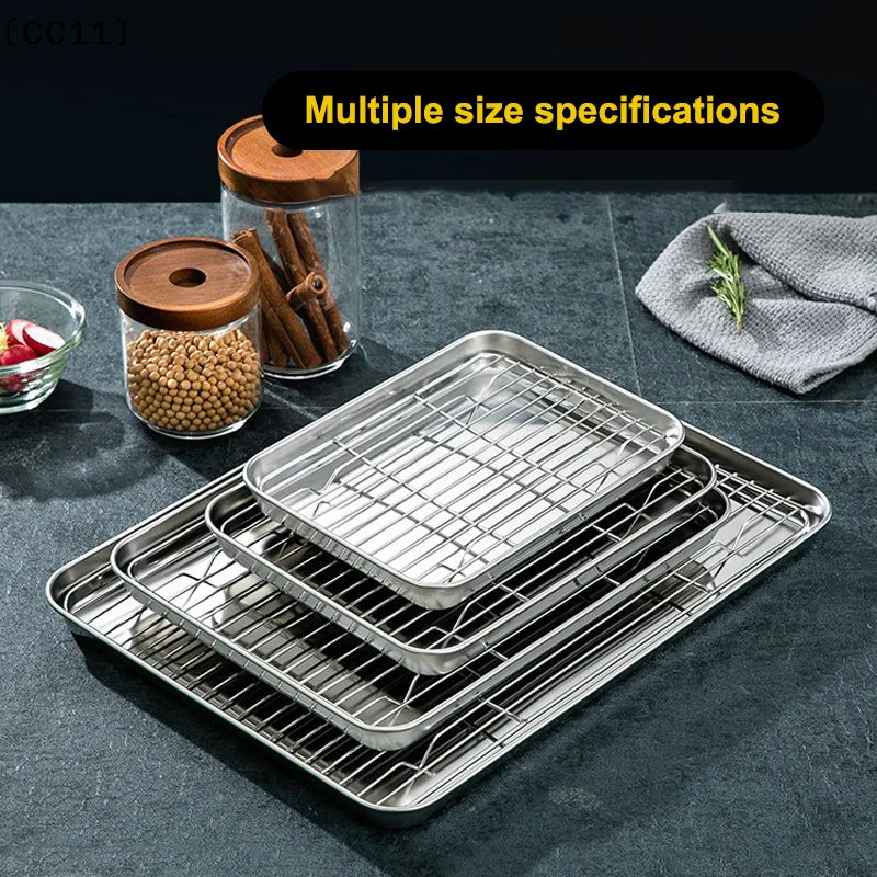 Stainless Steel Baking Tray Removable Cooling Rack Non-stick BBQ Pan Qme