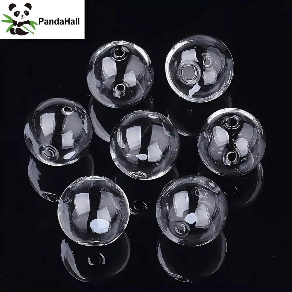 PandaHall 100pcs Handmade Blown Glass Globe Beads, Two Holes Round Clear, 10-60mm Assorted Sizes for DIY Jewelry Making Qme 35mm