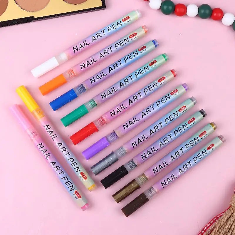 4 Colourful Nail Art Graffiti Pen Waterproof Diy Abstract Lines Fine Qme