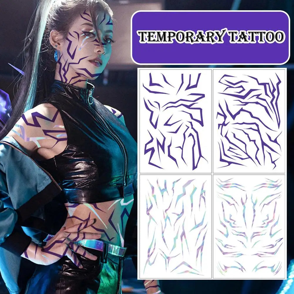 1 Sheets Temporary Tattoos, Purple Bold Makeup for Cosplay Role Play, Waterproof Face Art Stickers E0Z5 Qme