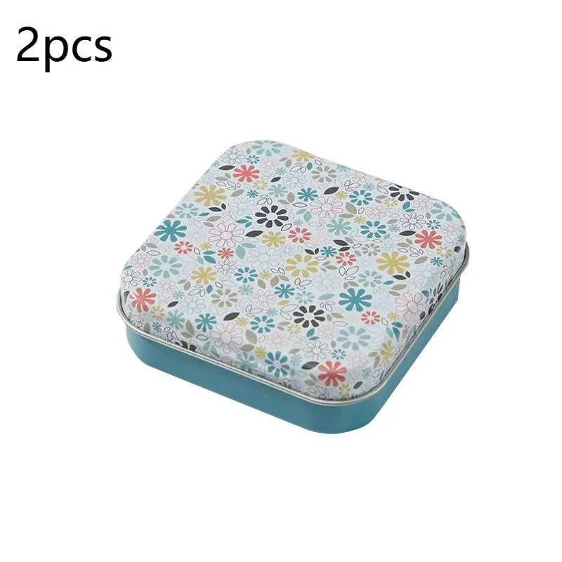 2Pcs Square Colored Flip Top Tin Box Portable Jewelry Candy Medicine Storage Box Hand Sticker Case Earphones Organizer Qme A1