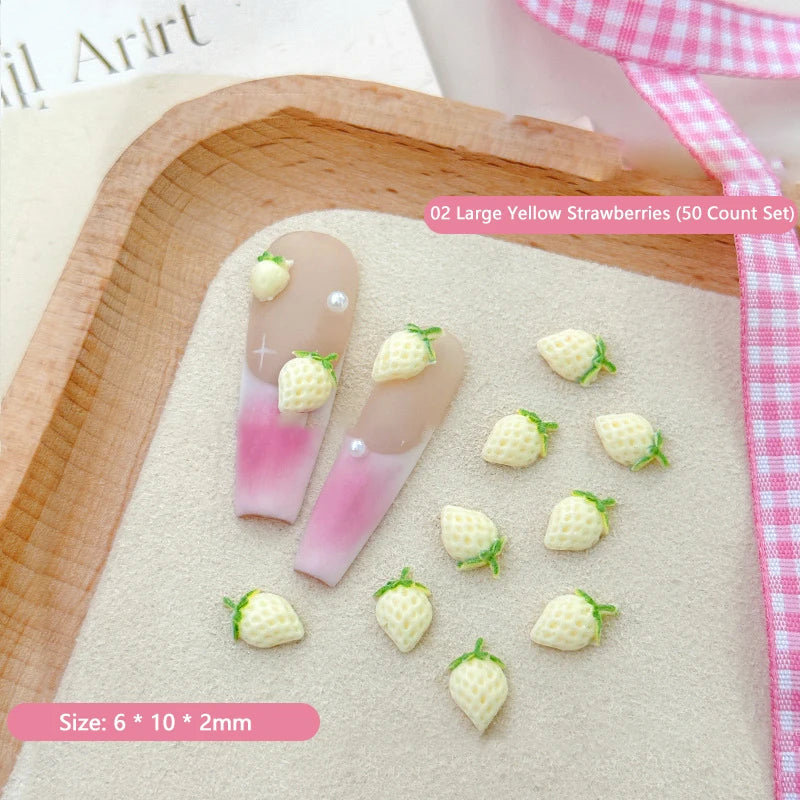 Sweet Strawberry Nail Charms 3D Resin Cartoon Fruits Rhinestones Qme A2