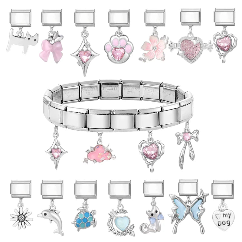 Fashion Starfish Shell Whale Pendant Series Women Men Charm Link Fit 9mm Stainless Steel Italian Bracelet Making DIY Jewelrys Qme
