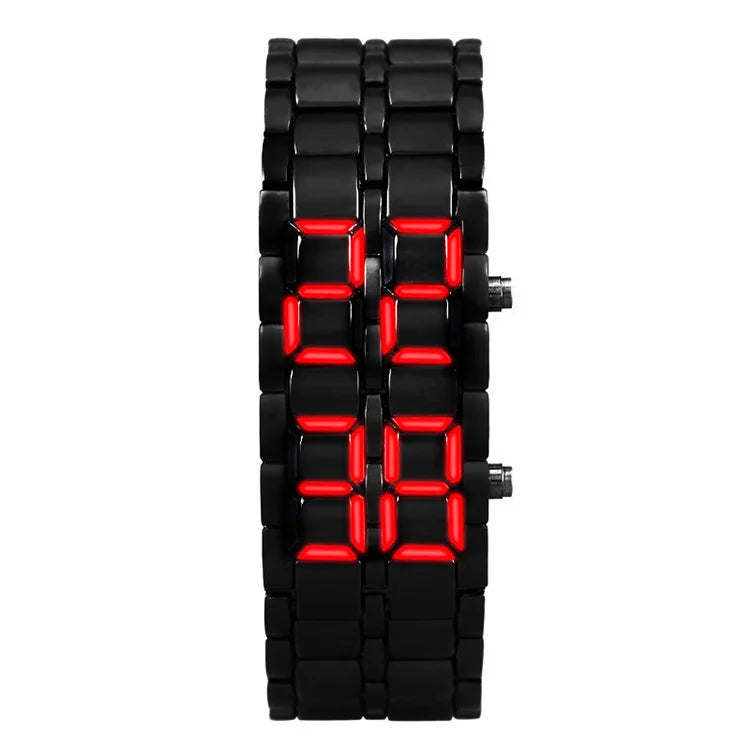 Relógio de pulso digital Lava masculino, metal completo preto, display LED azul, relógios masculinos, presentes para homem, Qme Red