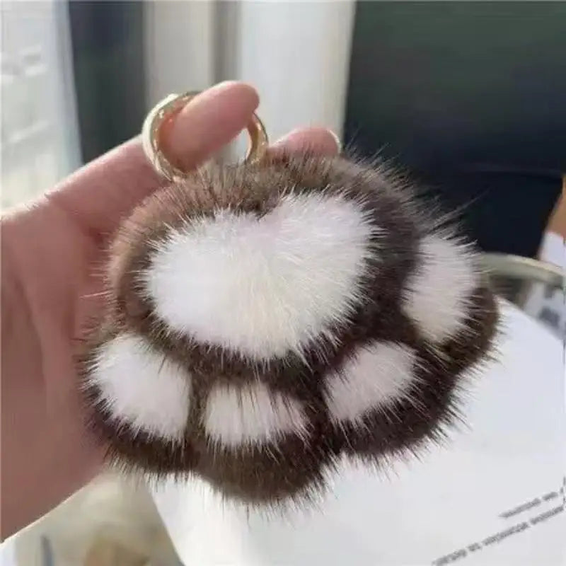 Cat Paw Pendant Keychain Fluffy Kawaii Faux Fur Keychain Cute Stuffed Toy Plush Toy Key Ring Backpack Car Key Pendant Qme Dark brown 5CM
