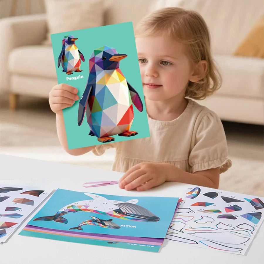 3D Puzzle Stickers DIY Craft Kits Animal Collage 5 Themes Back-to-School Gift Creative Educational 9-PCS Kit with Clips Qme