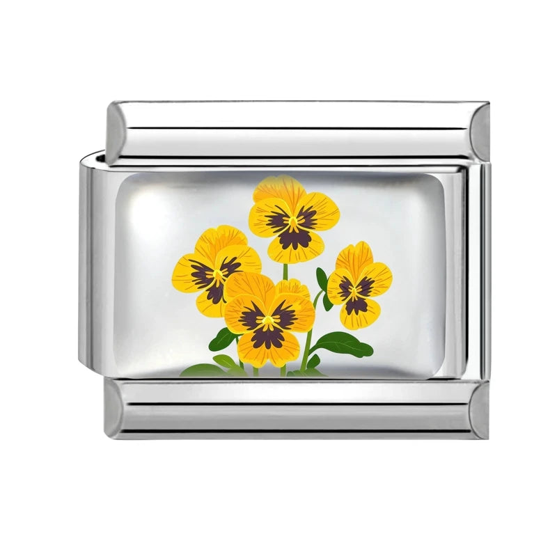 Colorful Brilliant Flowers Sunflower Lotus Tulip Charm Italian Link Fit 9mm Stainless Steel Bangles DIY Making Jewelry Bracelets Qme Style 8