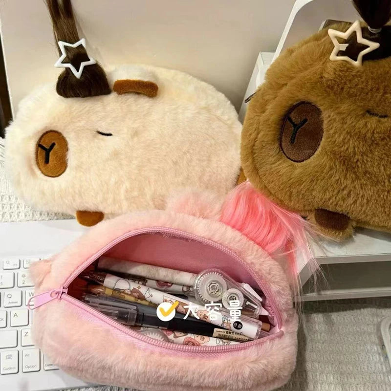 Kawaii Cartoon Creative Pencil Bag Student Capybara Plush Stationery Qme