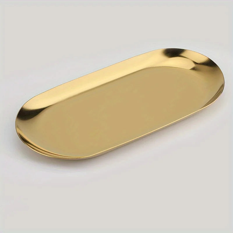 Stainless Steel Decorative Tray, 17.78 cm Long, Jewelry And Cosmetics Organizer for Bathroom Clutter, Small Storage Tray Qme