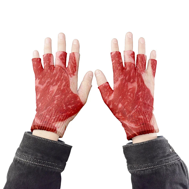 Meat Design Winter Autumn Men's Fun Pork Belly Pattern Gloves Women's Qme