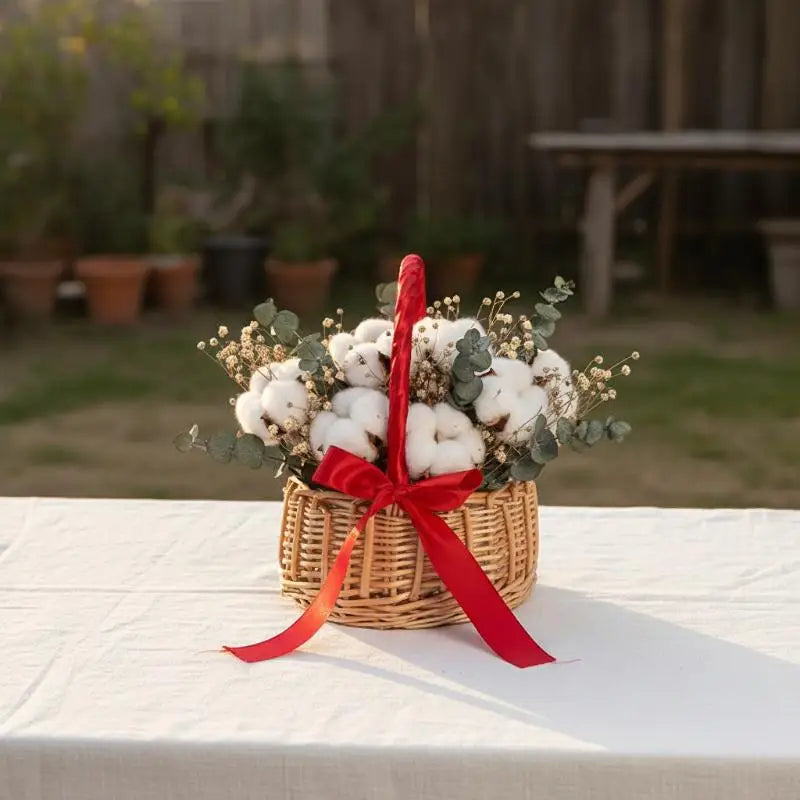 Handmade Woven Rattan Flower Basket - Boho Chic Storage Rack & Flower Girl Basket for Wedding Ceremony, Party Decor & Home Organ Qme