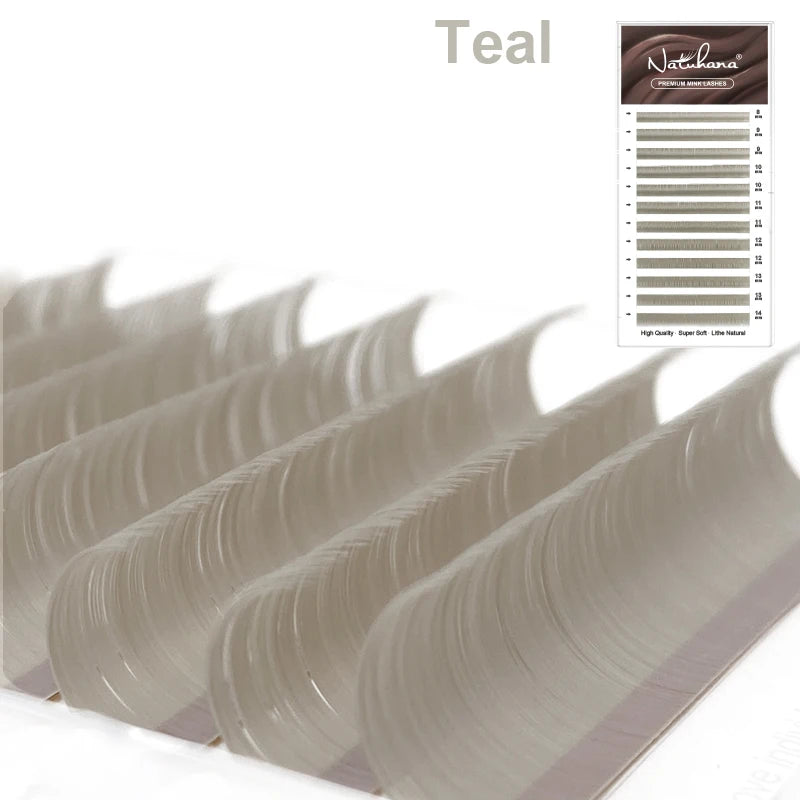 NATUHANA Caramel Colored Lashes Extension Individual Faux Mink False Qme Teal B 0.07mm|MIX