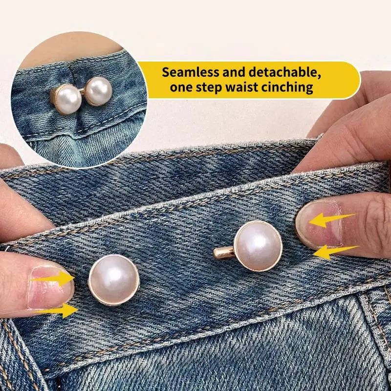 Fashion Shiny Rhinestones Pearl Adjustable Waist Buckle Jean Buttons Reusable No Hole Waist Cincher Clip For Clothing Dresses Qme