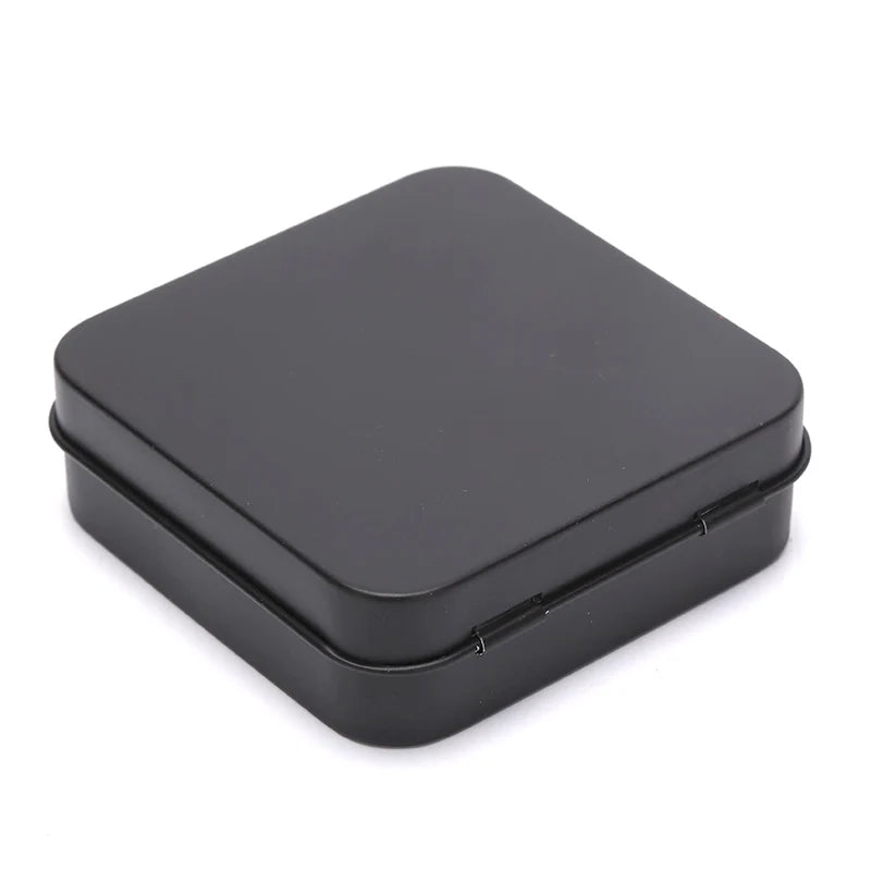 Mini Square Small Tin Box Metal Hinged Flip Storage Case Jewelry Coin Qme Black