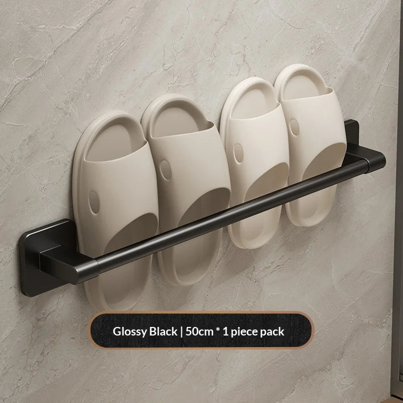 Bathroom Storage Rack Towel Organizer Wall-mounted Shelf Two Layer Qme One Layer Blcak 50cm