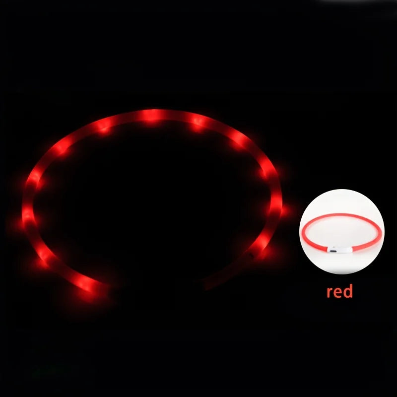 Dog collar LED USB charging light adjustable safety light, pet collar for walking dogs at night, illuminated collar Qme Red S