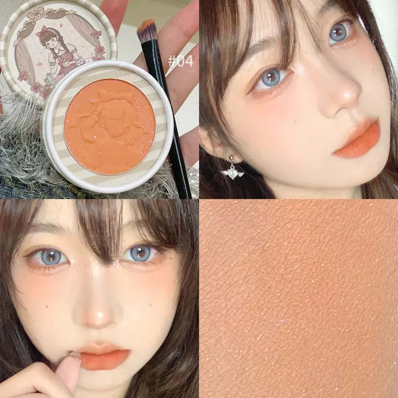 Three Dimensional Embossed Blush Fine Powder Monochrome Smooth Matte Shimmer Retro Pink Almonds Blusher Rouge Enhancing Makeup Qme 04