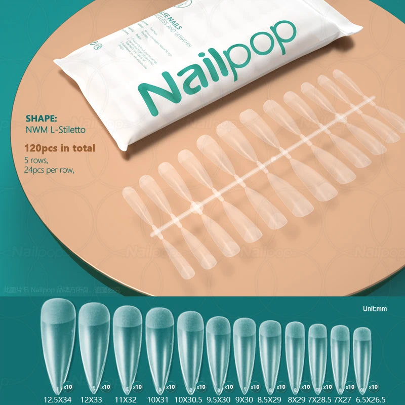 NAILPOP False Nails Acrylic Press Coffin Artificial Clear Fake Nail Qme Matte L-Stiletto 120