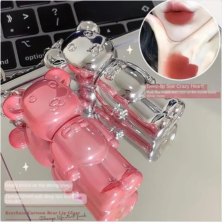 ZVEV Bear Lip Mud Matte Foggy Velvet Glaze Lipstick Keychain Pendant Qme